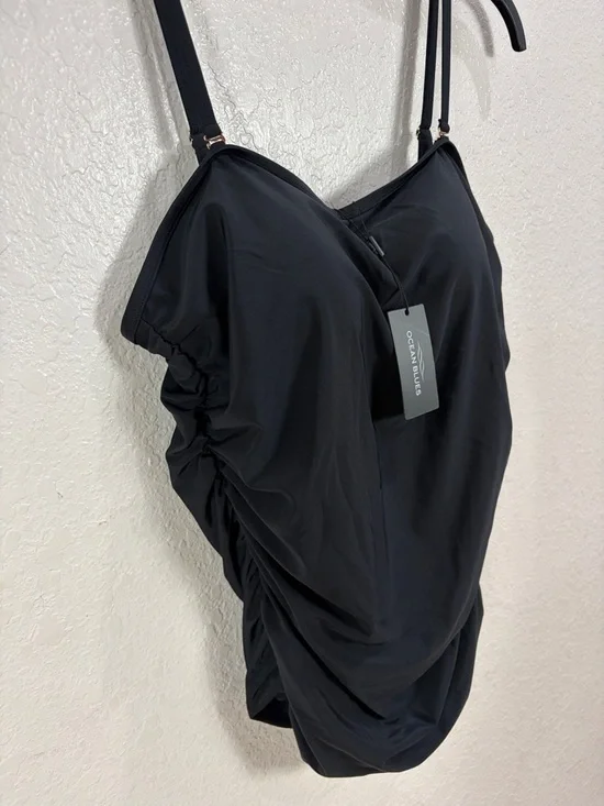 Ocean Blues Black Ruched One-Piece Swimsuit,Size 2XL. - Picture 5 of 13